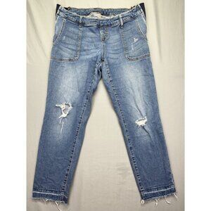 Mother Maternity Jegging Jeans Women's Blue Faded Whiskers Raw Hem‎ Front Pocket